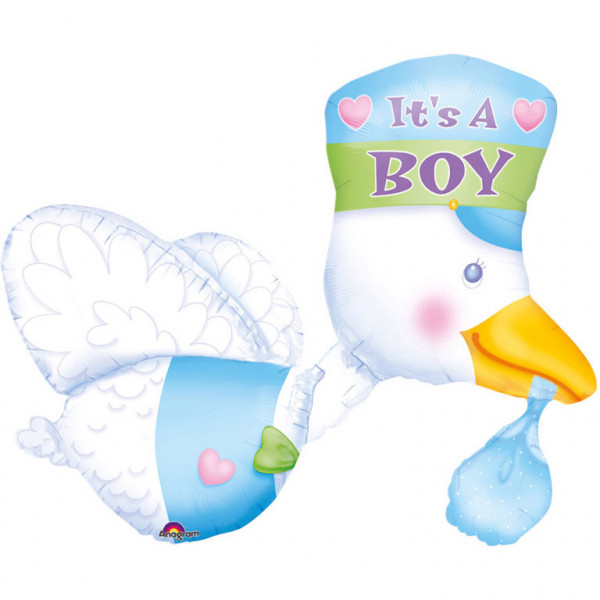 Balon na Narodziny dziecka foliowy Bocian "It`s a Boy" / 58x82 cm