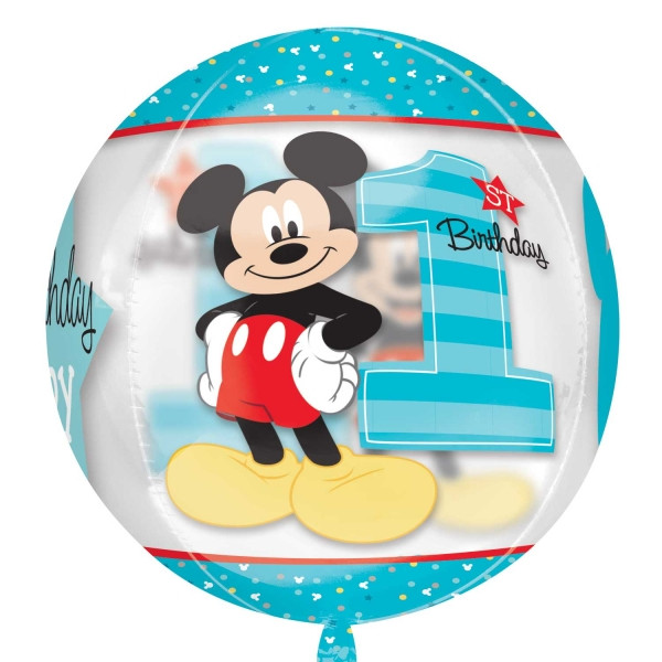 Balon na Roczek - Kula "Myszka Mickey na 1 Urodziny" / 38x40 cm