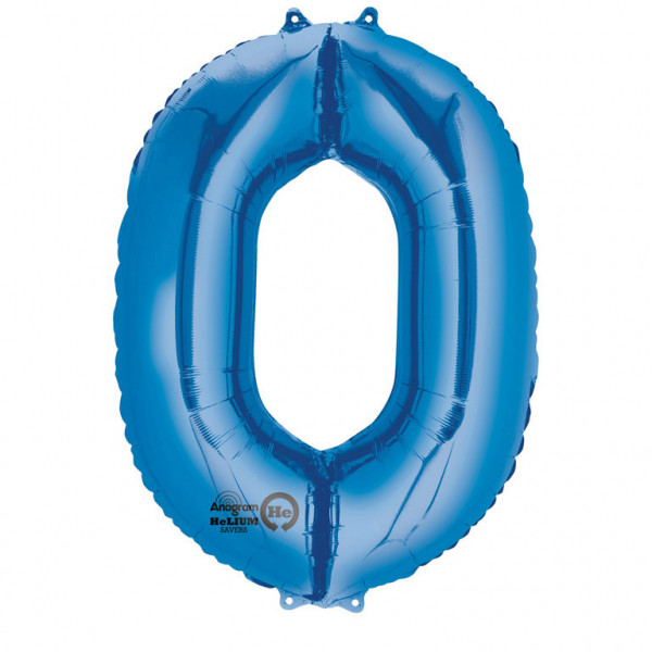 Balon foliowy - niebieska cyfra "0" / 88 cm