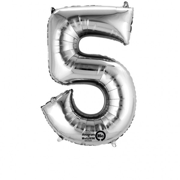 Balon foliowy - srebrna cyfra "5" - 83 cm