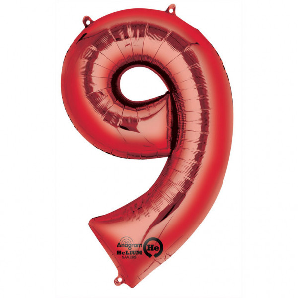 Balon foliowy - czerwona cyfra "9" / 86 cm