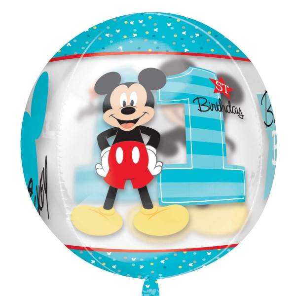 Balon na Roczek - Kula "Myszka Mickey na 1 Urodziny" / 38x40 cm