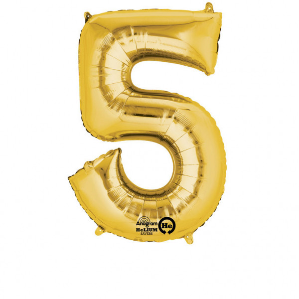 Balon foliowy - złota cyfra "5" / 83 cm