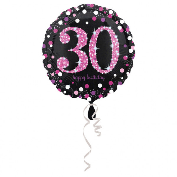 Balon foliowy okrągły na "30 urodziny", różowy / 43 cm