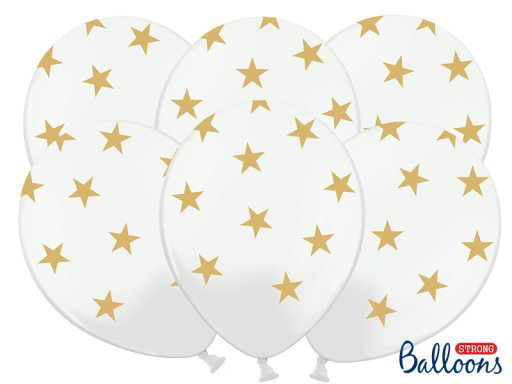 Balony lateksowe białe w złote Gwiazdki / SB14M-257-008/6