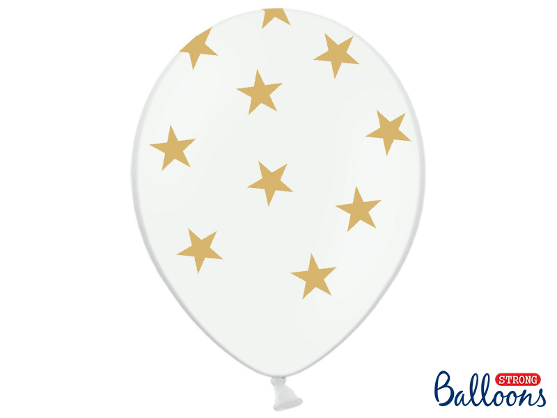 Balony lateksowe białe w złote Gwiazdki / SB14M-257-008/6