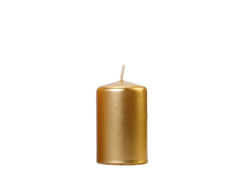 Złota świeca walec, metalizowana / 10x6,5 cm