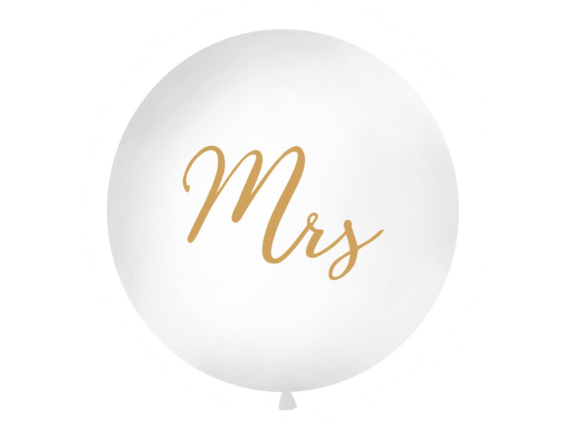 Balon lateksowy OLBO 1m z nadrukiem "Mrs", biały OLBON11D-008-019