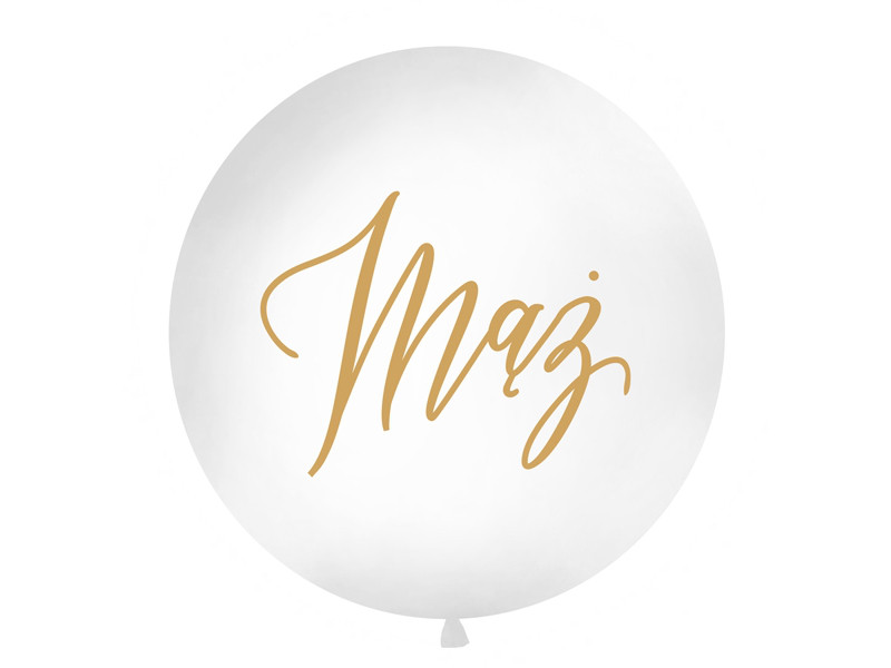 Balon lateksowy OLBO - biały ze złotym napisem "Mąż" / średnica 1m