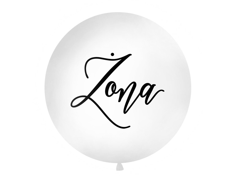 Balon lateksowy OLBO - biały z czarnym napisem "Żona" / średnica 1m