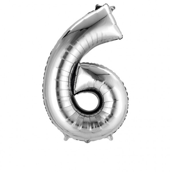 Balon foliowy SuperShape cyfra "6", srebrny / 55x86 cm 2798601