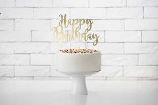 Topper na tort "Happy Birthday", złoty / 22,5 cm