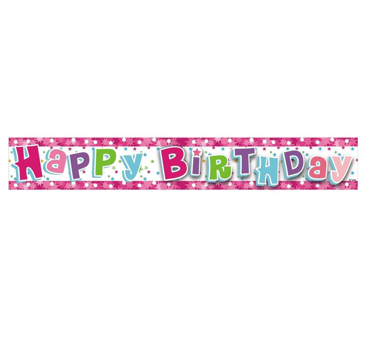 Baner "Happy Birthday" , różowy , 1,8 m