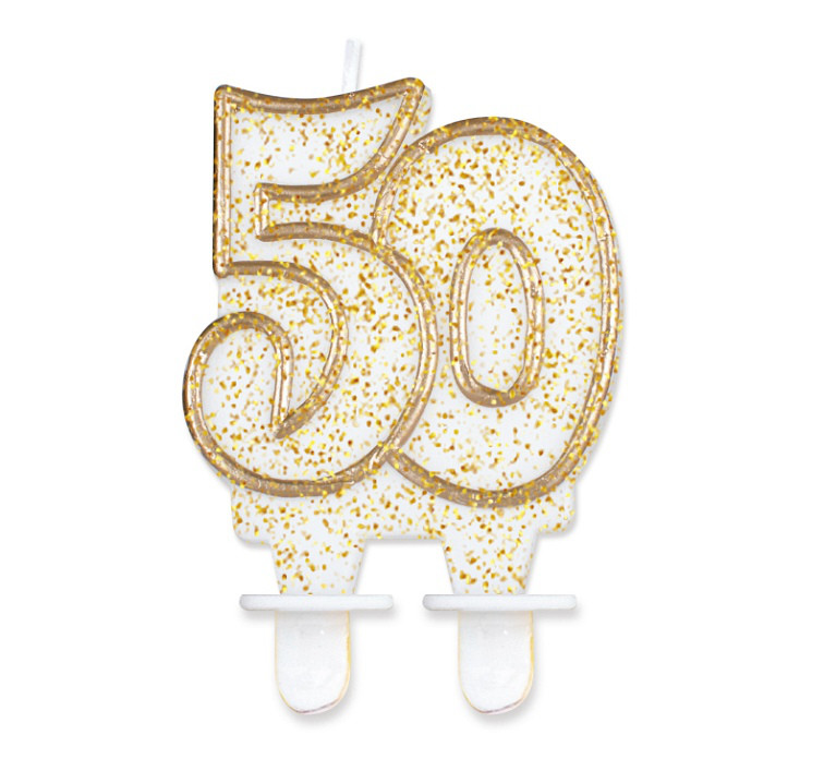 Świeczka cyferka "50", złoty kontur