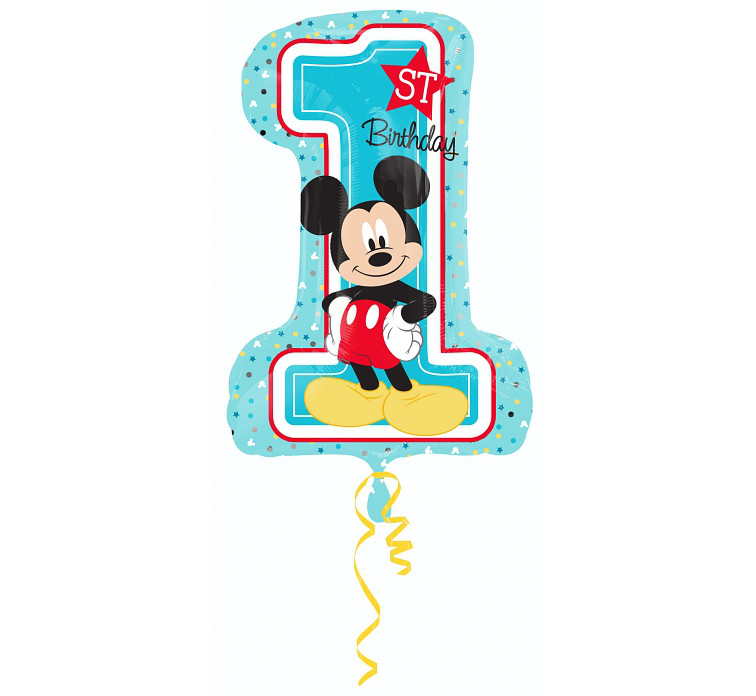 Balon na Roczek z Myszką Mickey cyferka "1" / 48x71 cm