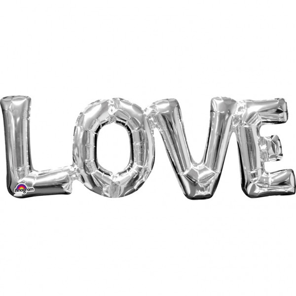 Balon foliowy srebrny napis "Love" / 63x22 cm