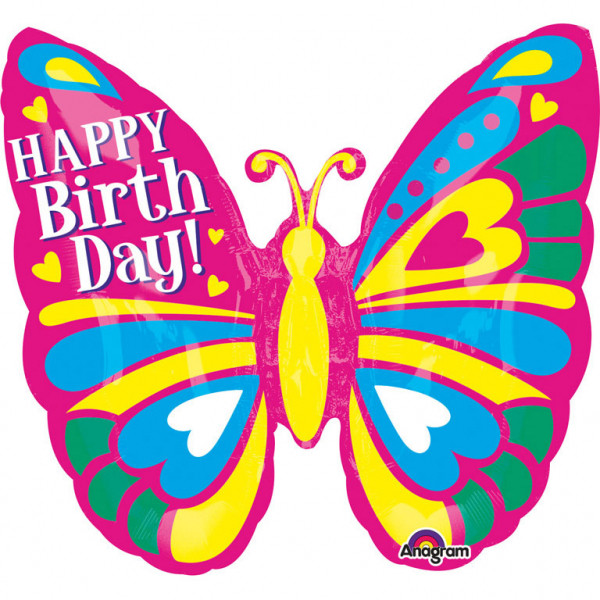 Balon foliowy Motyl "Happy Birthday" / 63x63 cm