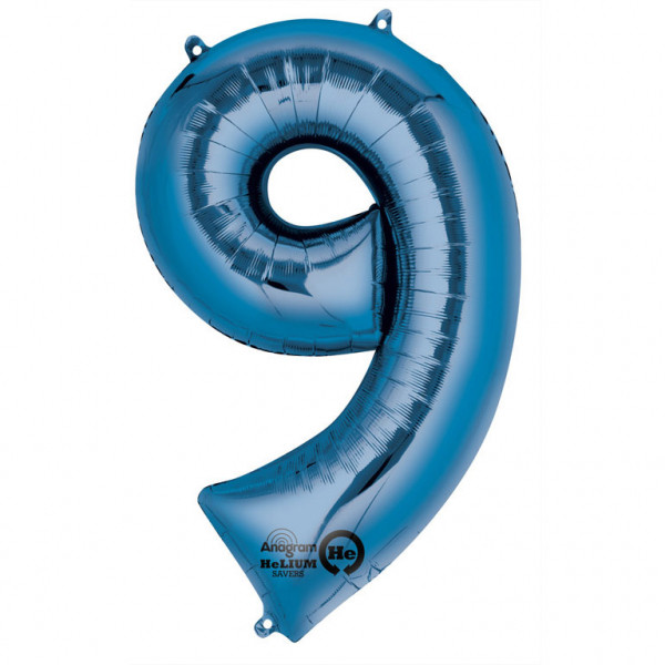 Balon foliowy - niebieska cyfra "9" / 86 cm