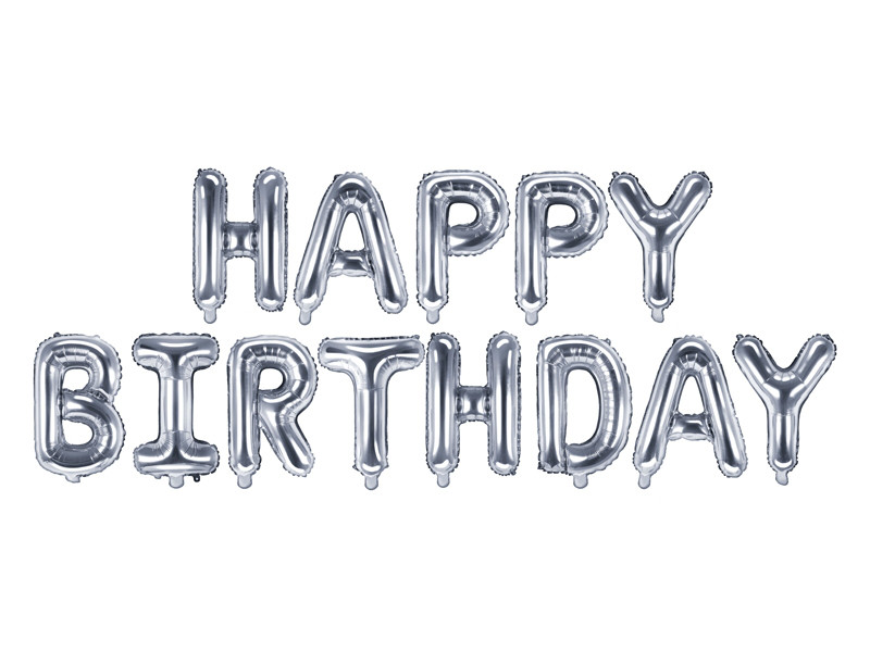 Balon foliowy napis "Happy Birthday", srebrny / FB6M-018