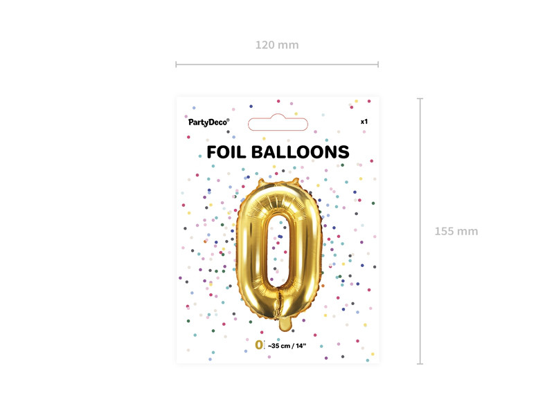 Balon foliowy złoty 14" cyfra "0", 35 cm / FB10M-0-019