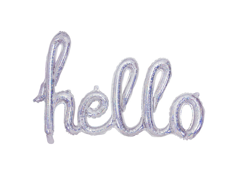 Balon foliowy srebrny holograficzny "Hello" / 72x45 cm