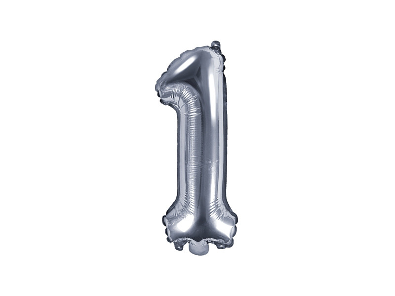 Balon foliowy srebrny 14" cyfra "1", 35 cm / FB10M-1-018