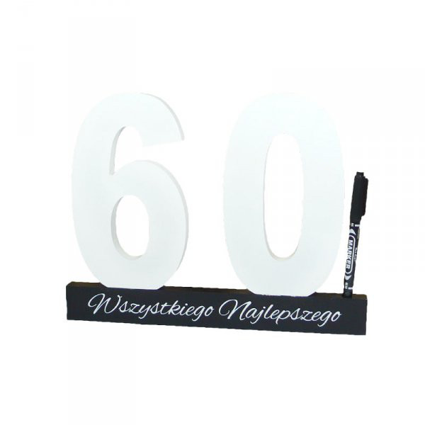 Cyfra drewniana z długopisem "60 urodziny"