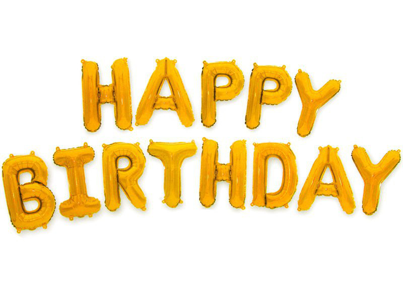 Balony foliowe 16" napis "Happy Birthday" 40cm, złoty