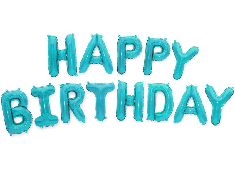 Balony foliowe 16" napis "Happy Birthday" 40cm, błękit