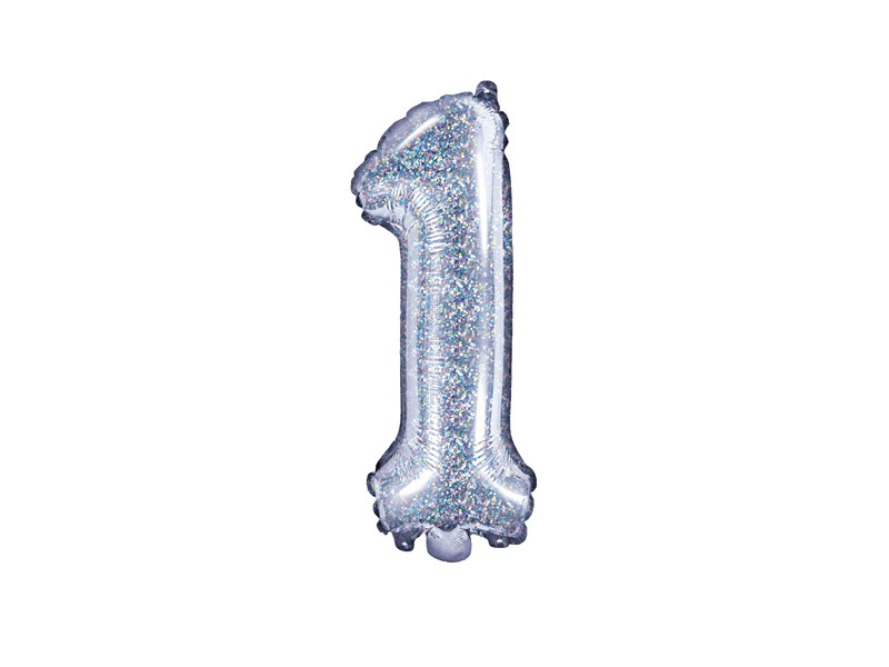 Balon foliowy srebrny holograficzny 14" cyfra "1", 35cm / FB10H-1-018