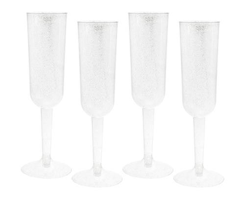 Plastikowe kieliszki do szampana / srebrny brokat