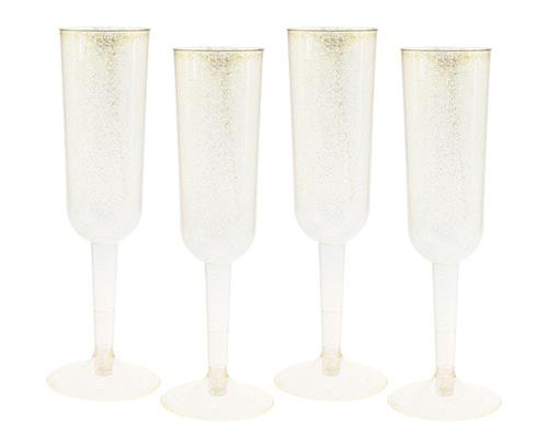 Plastikowe kieliszki do szampana / złoty brokat