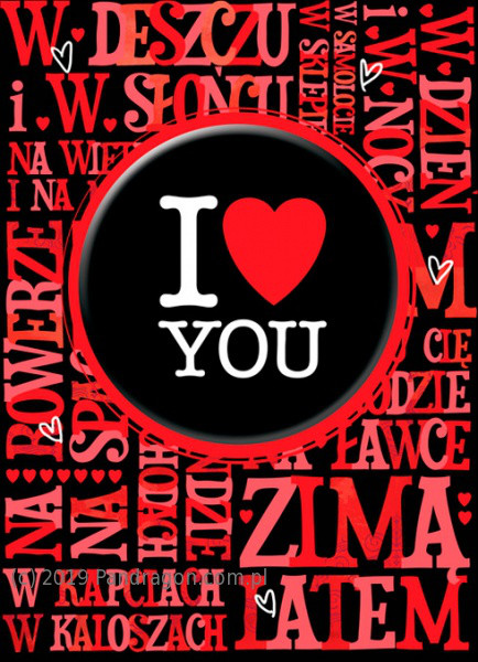 Karnet na Walentynki z plakietką "I love You" / XXL-25