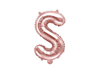 Balon foliowy 14" metalizowany litera "S", różowe złoto / 35 cm