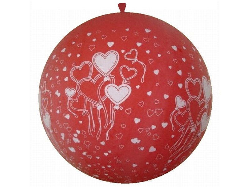Balon lateksowy OLBO - pastelowy czerwony w Serca / średnica 1 m