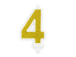 Świeczka urodzinowa Cyferka "4", złoty brokat