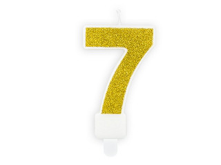Świeczka urodzinowa Cyferka "7", złoty brokat