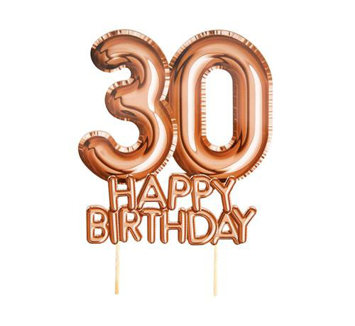 Piker na tort "30 Happy Birthday" Glitz and Glamour, różowe złoto / 22 cm