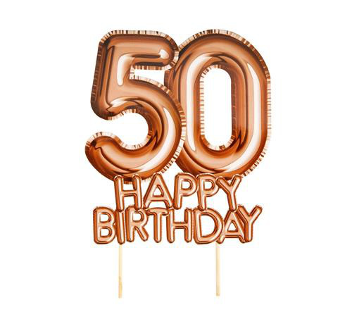Piker na tort "50 Happy Birthday" Glitz and Glamour, różowe złoto / 22 cm