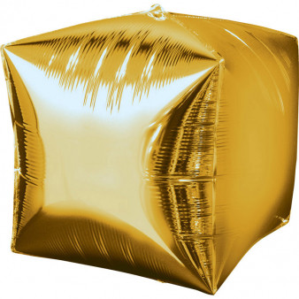 Balon foliowy metalizowany "Cube-kostka" złota (niezapakowany) / 38x38 cm