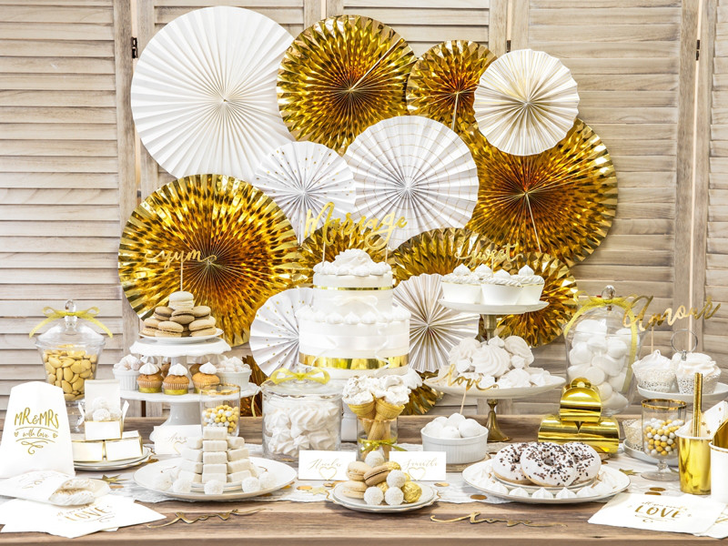 Rozety dekoracyjne, białe ze złotymi wzorami / średnica 23,32 i 40 cm