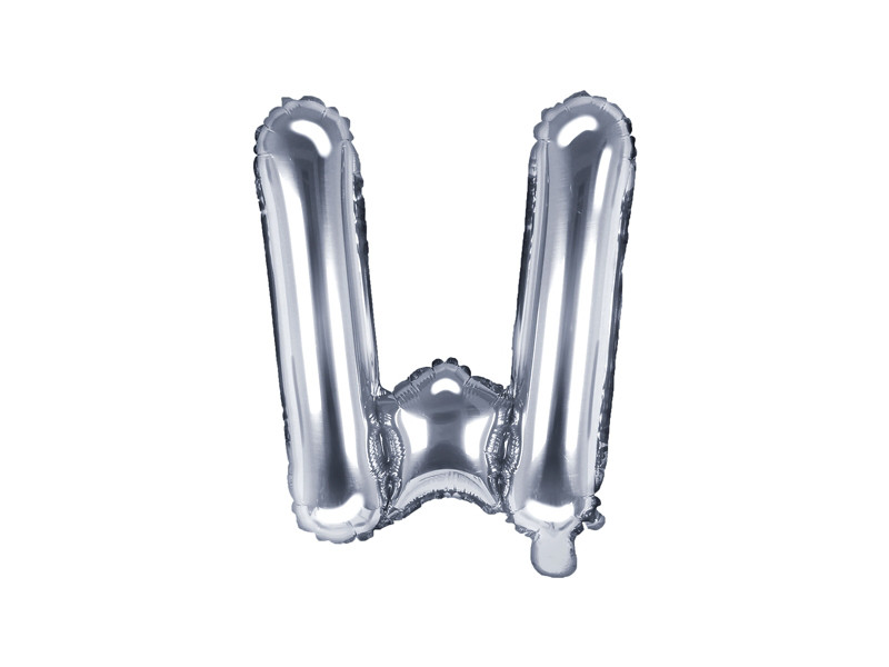 Balon foliowy 14" metalizowany litera "W", srebrny / 35 cm