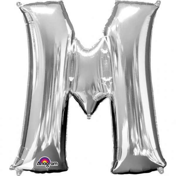 Balon foliowy srebrna litera "M" / 83 cm