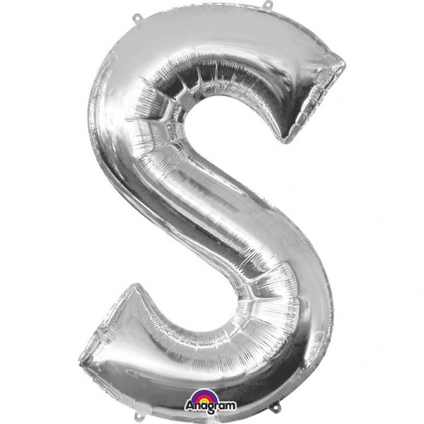 Balon foliowy srebrna litera "S" / 88 cm