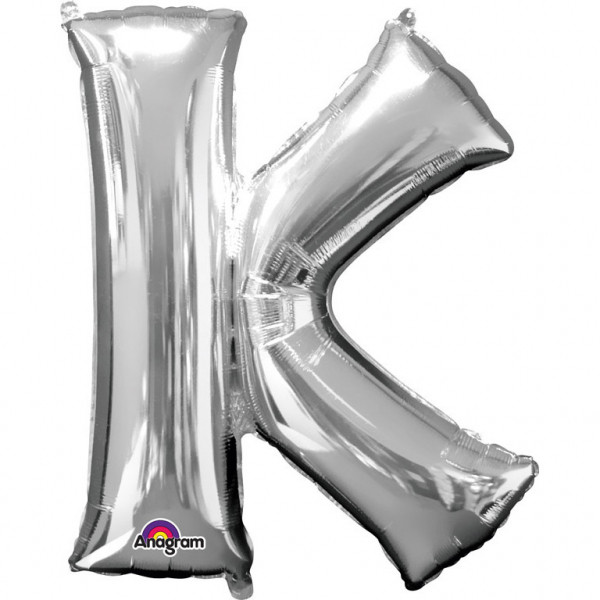 Balon foliowy srebrna litera "K" / 83 cm