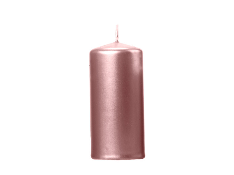 Różowe złoto świeca walec, metalizowana / 12x6 cm