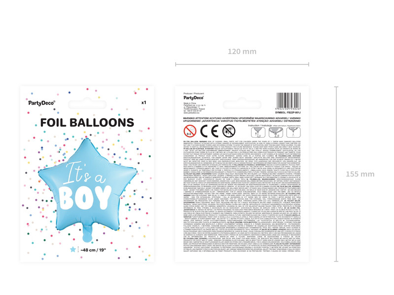 Balon na Narodziny foliowy pastelowy "It is a boy" Gwiazda / 48 cm