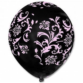 Balony lateksowe 12" czarne z różowym ornamentem BAL28/6