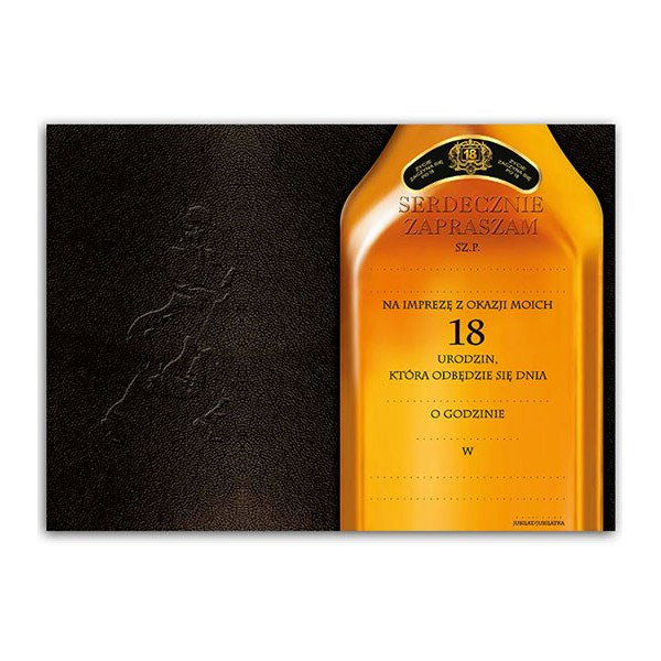 Zaproszenia na 18 urodziny whisky / ZX8900