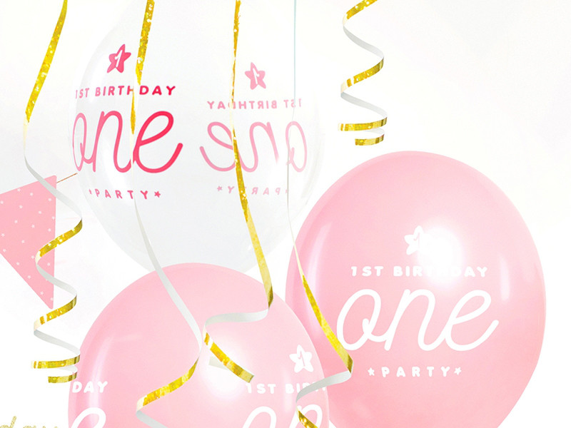 Balony urodzinowe na Roczek dla dziewczynki "1 Birthday One Party" / SB14PC-001-081-6